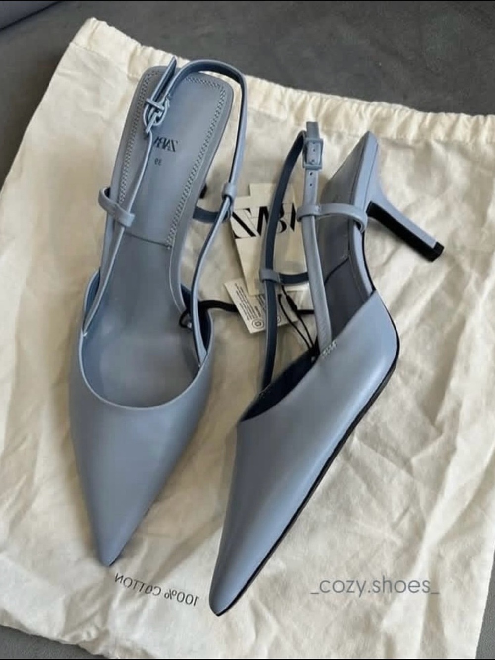 Zara Light Blue Slingback Heels Pointed Toe Size 37 US 6.5